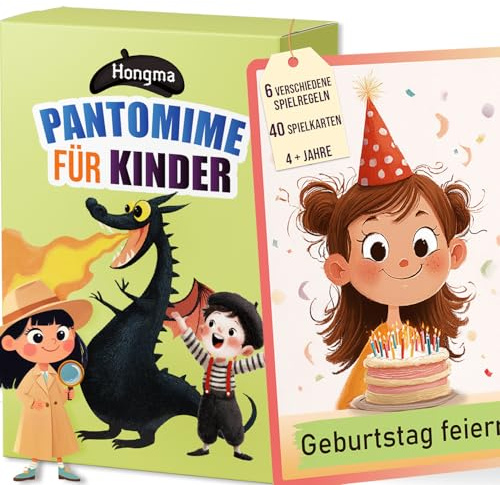 Hongma Pantomime Karten Spiel für Kinder 43pcs Pantomime Scharade Kartenspiel mit 6 Spielregeln Lustiges Ratespiel Spiele für Mädchen Jungen Familien Gesellschaftsspiel