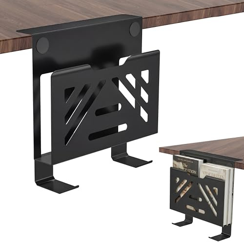 GoaePode Laptop Holder, Desk Side Storage PC Stand Notebook Stand With Hooks, for Laptops Tablets Holder Hanging Under Desk Organizer for Office Home Essential Accessories (Black