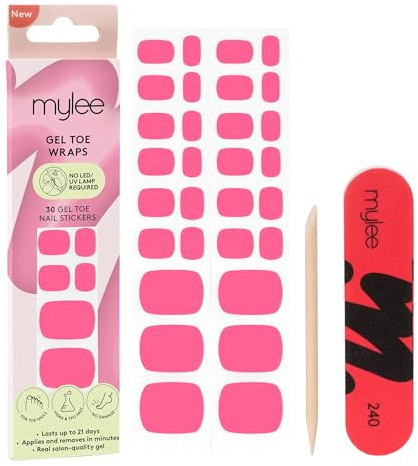 Mylee Gel Toe Nail Wraps [Stand By Me] 30 Pre-Cured Stickers for Pedicure | No Lamp Needed, Up to 21 Days of Wear, Salon-Quality Finish, Easy Peel and Stick, Chip-Free, No Dry Time, Long-Lasting