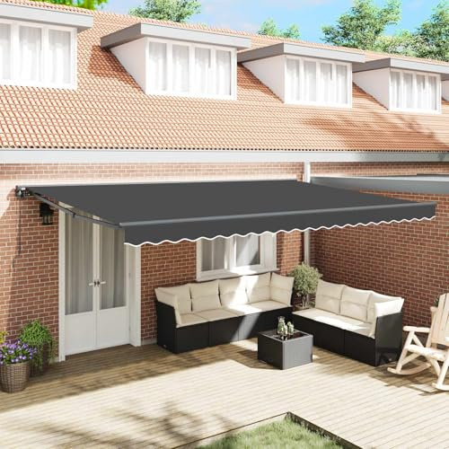 Tenda da sole retrattile antracite, 500 x 300 cm, con braccio articolato, tessuto in poliestere con rivestimento in PU, telaio in acciaio e alluminio verniciato a polvere, manovella manuale o