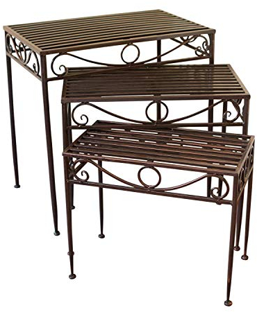 Olive Grove Dreierset - Beistelltische oder Untergestelle aus Metall, im Versailles-Stil, in antiker Bronzeausführung - Ideal für Haus und Garten