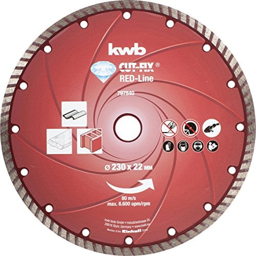 kwb CUT-FIX® Red-Line Diamanttrennscheibe ø 230 mm, mit gesintertem Turborand, 9 Nebenlöcher, hohe Lebensdauer, 22,23 mm Bohrung