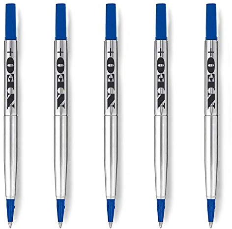 Quality Quink Rollerball Pen Refills Fine Point 0.5 mm - Compatible with Parker (5 x Blue Ink)