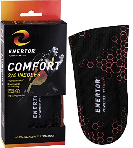 Enertor - Comfort 3/4 Insoles - Orthopädische Einlegesohlen — Mit Fersenschale — Stoßdämpfende Technologie — Zur Unterstützung von Plantarfasziitis, zur Linderung von Fuß- und Fersenschmerzen - M