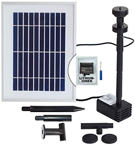 Innovative Solar Teichpumpe Solar Oasis 200-3 Li&LED Springbrunnen Solar Wasserspiel Solar-Teichpumpen-Set für den Gartenteich mit LI-Ion Akku Led-Beleuchtung Solarpanel