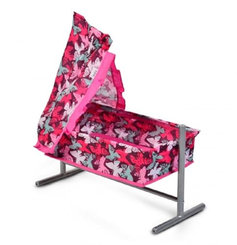 Moni Puppenbett, Puppenwiege Butterfly 9339, mit Himmel und Rüschchen 59x29,5x61cm