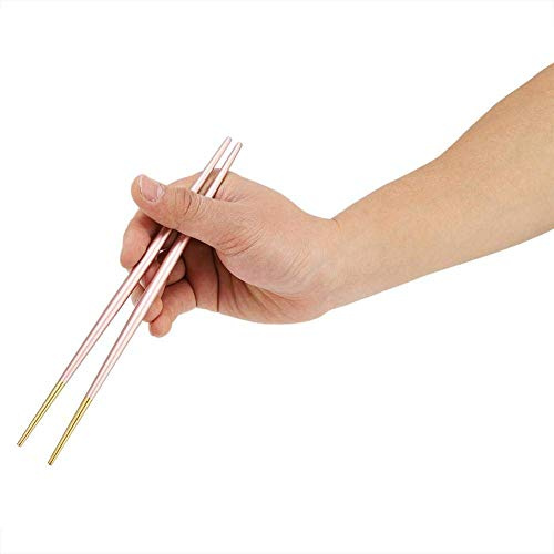 Wifehelper 304 Stainless Steel Chopstick Japanese Sushi Gold Chopsticks Tableware Set, Lightweight and Reusable Metal Silverware for Lunch Dishwasher Safe(Pink)