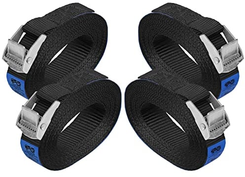 Cinghia di fissaggio Cinghie di tensione con fibbia cinghie legabagagli sicura del - Nero - carico resistenza fino a 250 kg DIN EN 12195-2, 4 pezzi 2.5 cm x 2.5 m