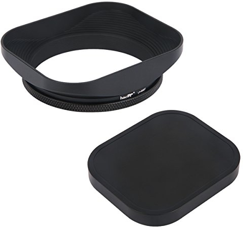 Haoge LH-B58T 58mm Metall Rechteckig Einschrauben Sonnenblende Gegenlichtblende mit Kappe für 58mm Canon Nikon Leica Leitz Zeiss Voigtländer Fujifilm Kamera Objektiv mit 58mm Filtergewinde Schwarz
