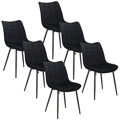 WOLTU Esszimmerstühle 6er Set Küchenstuhl Polsterstuhl Wohnzimmerstuhl Sessel mit Rückenlehne, Sitzfläche aus Samt, Metallbeine, Schwarz BH142sz-6