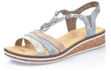 Rieker Women Sandals V36G4, Ladies Strappy Sandals,Summer Shoe,Summer Sandal,Comfortable,Flat,Blue (Blau Kombi / 40),37 EU / 4 UK