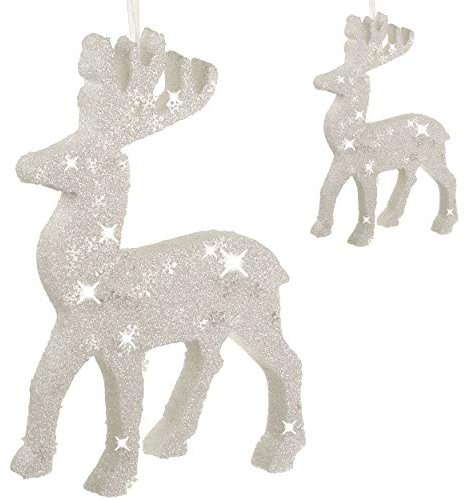 2 Stück große XL - Hirsche/Rentiere/Elche - 25 cm - mit Glitzer & Glimmer - Schneeflocken - zum Aufhängen - Styropor - Deko SET - Winter Weihnachtsbaum..