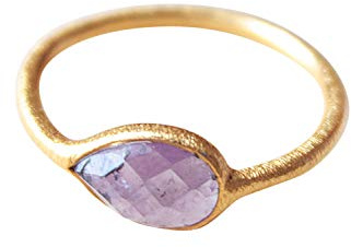 Vurmashop Ring aus 18 kt Gold mit Amethyst-Stein, Designerring mit Halbedelstein (13,5)
