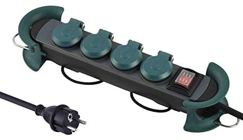 Electraline 30919 Bloc Multiprises Étanche Professionnel avec Enrouleur de câble, 4 Prises 16A, Câble en Caoutchouc 4 m, H07RN-F 3G1,5 mm², IP44