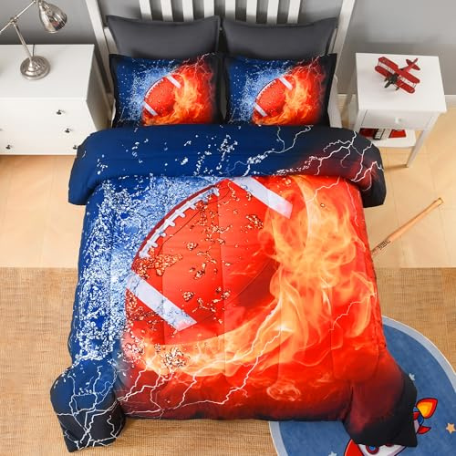 Andency Football Comforter Set Twin(66x90 Inch), 2 Pieces(1 Football Comforter, 1 Pillowcase) Sport Microfiber Rugby Comforter Set Bedding Set for Kids Boys Teens