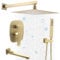 Delnet Concealed Shower Mixer Set Luxury Brushed Gold 12 Inch Wall Mounted Rain Shower System Complete Brass Shower Faucet Set