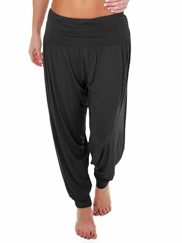 R&N FASHIONS Pantaloni harem da donna, lunghezza intera, elasticizzati, casual, vita alta, abbigliamento casual, perfetti per yoga, lounge, allenamento, Nero , 44-46
