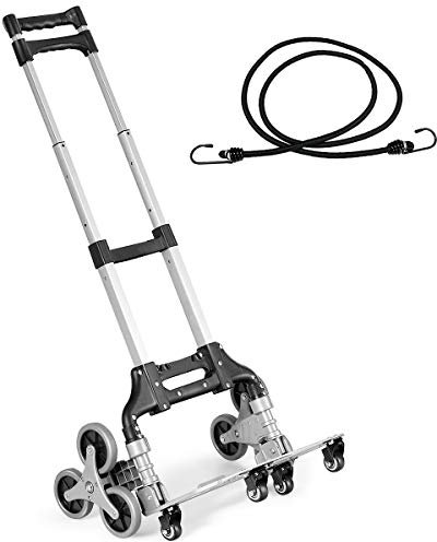 RELAX4LIFE Carrello Pieghevole e Portabile a Mano, con Ruote Resistenti e Lisce, Carrello a 3 Ruote per Scale, Stabile e Robusto in Lega di Alluminio, con Corda di Espansione, Carico 80 kg, Nero