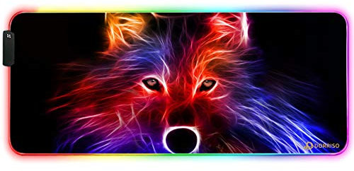 DORRISO RGB Alfombrilla de Ratón Gaming Extra Grande 900x400x4 mm XXL Alfombrilla Raton Gaming Grandes Impermeable para Gamers Ordenador PC Laptop Juegos Mouse Pad Lobo de Fuego