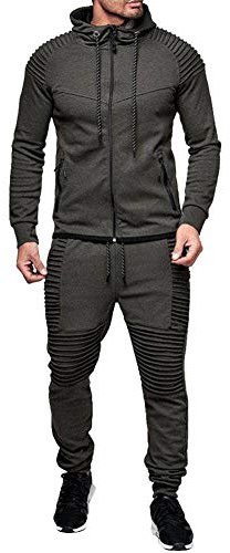 amropi Hommes Jogging Survêtement Sweat-Shirt à Capuche et Pantalon Combinaison de Sport Gris,5XL