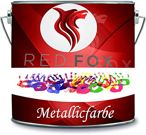 RED FOX Metallic Farbe Dispersionsfarbe Innenwandfarbe Seidenglänzend in vielen exklusiven hochwertigen Farben Metallicfarbe (1 l, Silber)