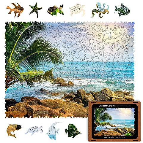 UNIDRAGON Original Wooden Jigsaw Puzzles - Ocean Tropical Beach, 250 pcs, Medium 12.2x9, Beautiful Gift Package, Unique Shape Best Gift for Adults and Kids