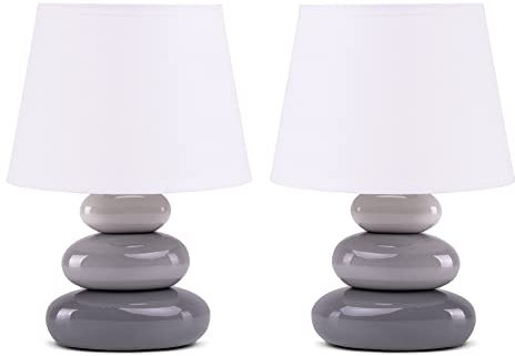 konsimo SALU 2er Set Tischlampe - Schreibtischlampe für Wohnzimmer, Schlafzimmer und Flur - Tischleuchten Leselampe - Desk Lamp - Lampen Bürolampe - Grau/Weiß - Table Lamp