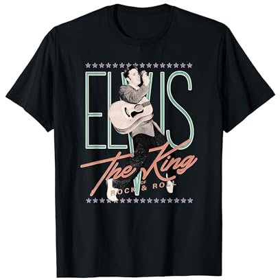 ELVIS PRESLEY Offizielles Vintage T-Shirt Schwarz Klassische Passform Halbarm Klein EU S