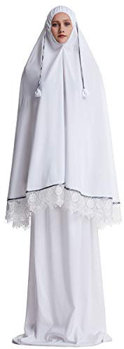 khalat Einteiliges muslimisches Abaya-Kleid für Frauen Großes Überkopfgebet Ramadan Langes Hijab-Kleid Weiß