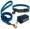Wisedog Dog Collar Lead Set Combo：Retro Classical Adjustable Dog Collar Waterproof Lead with Poop Bag Dispenser for Large Medium Small Dogs Blue M