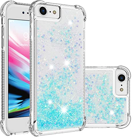 COTDINFOR Kompatibel mit iPhone SE 2022 Hülle Flüssigkeit Glitzer Stoßfest Fließend Glänzend Schlank Hülle für Schutzhülle Silikon Handyhüllen für Phone 6/7 / 8 / SE 2020 TPU Star Blue YBWTLS.