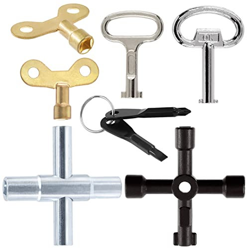 Mardatt 8 Pcs Utility Keys Kit Includes Triangle Cabinet Spanner Key, Water Tap Faucet Keys, Screwdriver, Multi-Functional 4 Ways Plumber Wrench Cross Keys for Radiators Gas Electric Meter Boxes