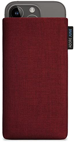 Adore June Classic Bordeaux-Rot Tasche kompatibel mit iPhone 15 14 / iPhone 15 14 Pro Handytasche aus widerstandsfähigem Cordura Stoff mit Display Reinigungs-Effekt, Made in Europe