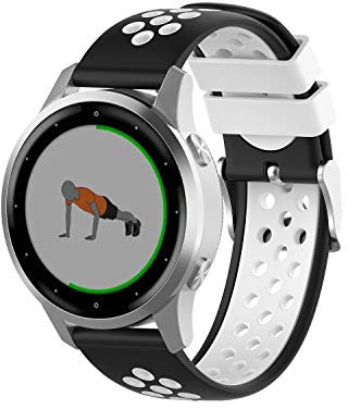 Wownadu 18mm Quick Release Bands Kompatibel für Garmin Vivoactive 4S/Vivomove 3S/Venu 3S/Venu 2S, Forerunner 255S/255S Music/265S Armband Schwarz Weiß Silikon Sport Ersatzarmband, Zubehör