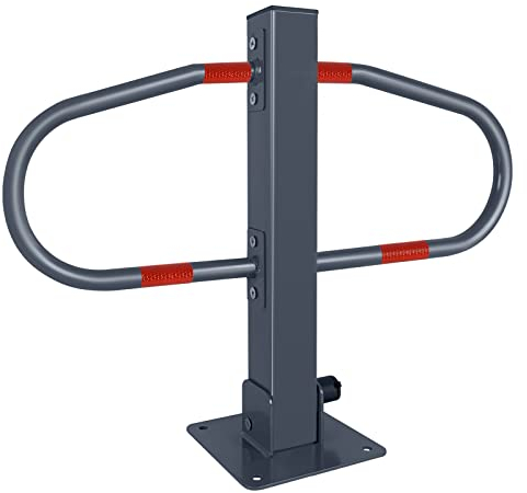NAIZY Barrière De Parking Pliante Poteau Avec 3 Clés & Autocollants Réfléchissants Barre 73x51cm En Métal, Argent
