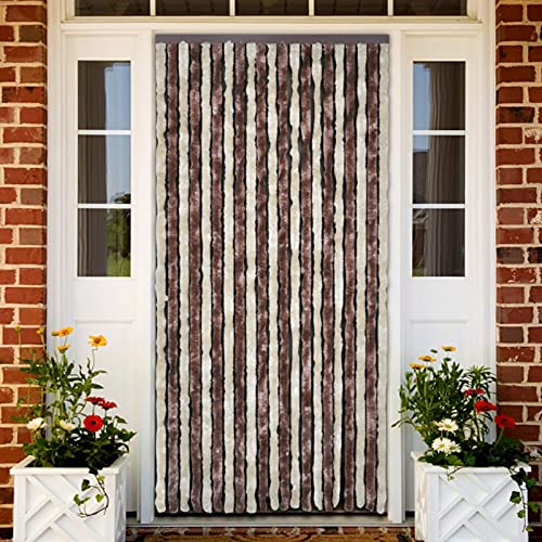 Gecheer Insektenschutz Vorhang Flauschvorhang Plüschvorhang Türvorhang Fadenvorhang Fliegenschutz Wohnwagen Camping Beige und Hellbraun 100x220 cm Chenille