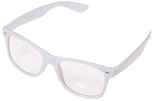 Miobo Sonnenbrillen Party Brillen 1980 style Retro Atzen Nerdbrille Hornbrille Sonnenbrille oder Klarglas Schwarz (Weiss Klarglas)