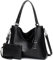 Long Keeper Handtasche Damen Groß - Tote Bag Shopper Damen Leder Umhängetasche Damen Schultertasche Kunstleder Henkeltasche mit Geldbörse 2er-Set