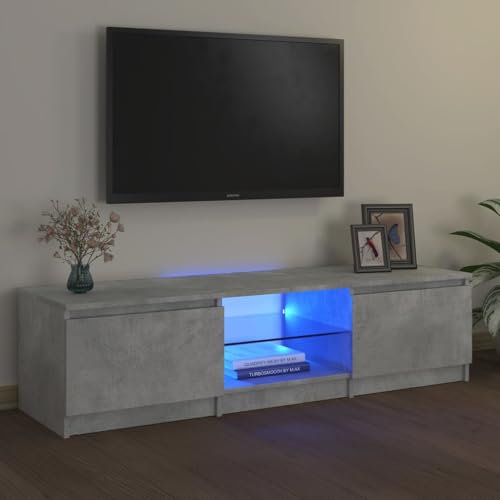 Higsose Mobile Porta TV con Luci LED Mobili Porta Tv da Terra Moderno Grigio Cemento 140x40x35,5 cm