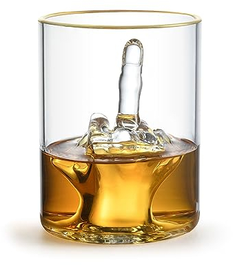 RUGLUSH Bicchiere da whisky divertente con dito medio – Premium Up Yours divertente bicchiere per whisky, liquore – lussuoso bordo dorato – accessori per bar per la casa ideale per Man Cave,