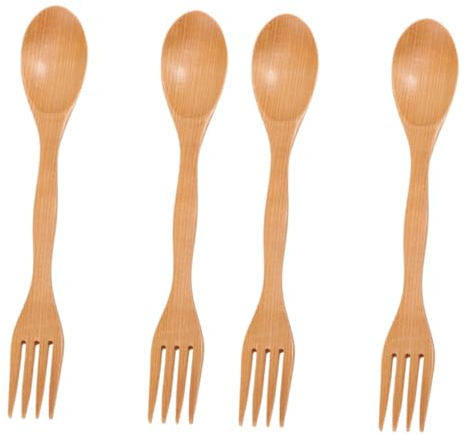 GLEAVI Nachhaltige Tischwaren 4 Stück Geschirrtuch Geschirr Kombi Holzspork Im Japanischen Stil Löffel- -Kombination Teelöffel Kind Japanischer Stil Hausgemachte Tischwaren