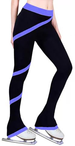 Femmes Pantalon en Cristal Patinage Artistique, Pratique du Patinage sur Glace Legging Collants avec Motif à Rayures en Spirale, Collants pour Enfants et Adultes