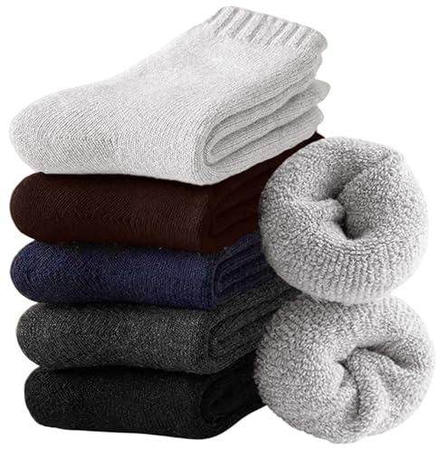 Hocerlu Thermal Socks for Men- 5 Pairs Thick Winter Warm Crew Socks | Cosy Cushioned Wool Boot Socks for Gifts, Ski, Hiking, Walking and Work