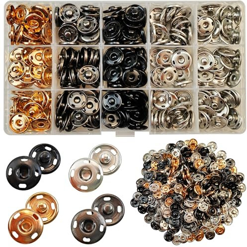 150 Sets Druckknöpfe zum Annähen 15 mm, 4 Farben Metall Druckknopf Set, Groß Druckknöpfe für Kleidung, Nähen & Heimwerken (15 mm)