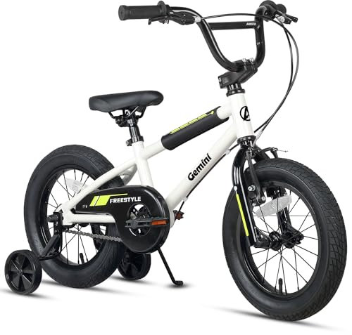 AVASTA 14 Inch Little Kids Bike für 3 4 5 Jahre alt Jungen Mädchen Beiginner Riders BMX Style Fahrrad mit Stützrädern Coaster & hinten V-Bremse, Weiß