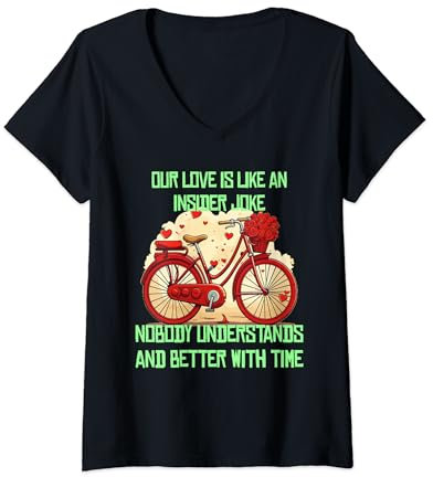 Lustiges Valentinstagsrad mit Rosen für Insider-Witzpaare T-Shirt mit V-Ausschnitt