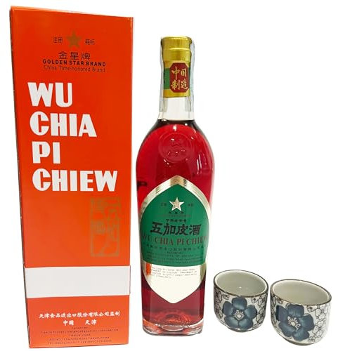 ZenMarket Set Amaro Cinese alle erbe 54% Vol, più Ordinato al Ristorante Cinese Wu Jia Pi 500 ml, 2 Bicchierini in Ceramica