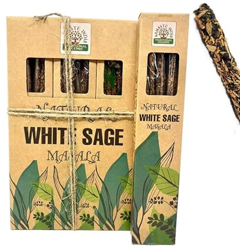 Incienso Natural Orgánico Salvia Blanca ORKAY Hecho a Mano Ecológico Sahumerio White Sage - Caja Completa con 12 Paquetes de 33gr. Namaste India