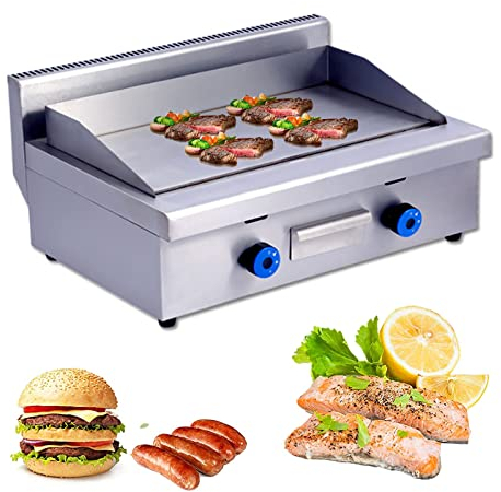 Plancha de Gas propano Comercial, 2 quemadores de Acero Inoxidable, Parrilla de Mesa portátil, Plancha de Acero Antiadherente Grande, Placa de Cocina Teppanyaki, Parrilla portátil