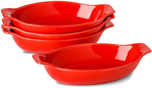 XINLTC Auflaufform klein Keramik 4er Set, 350ML, Mini Auflaufform, Lasagne Auflaufform für 1 Person, als kleine Backform und Tiramisu-Form, Ideal für Aufläufe, Schuster - Rot